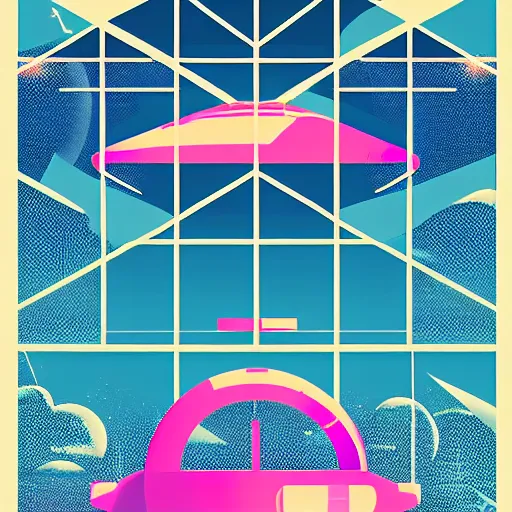 Prompt: minimalist poster of a synthwave wireframe intergalactic planetary future space vehicles that look super stylish. neofuturism. grid. lines