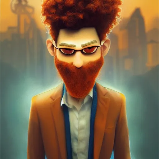 Image similar to illustration of curly orange hair men as a pixar film poster, cool pose, smooth, intricate, octane, reflects, masterpiece artwork, ultra detailed, artgerm, digital art, trending on artstation, behance, deviantart