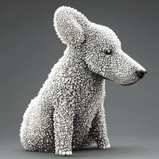 Image similar to hyper detailed sculpture of cute animals encrusted with pure white sugar