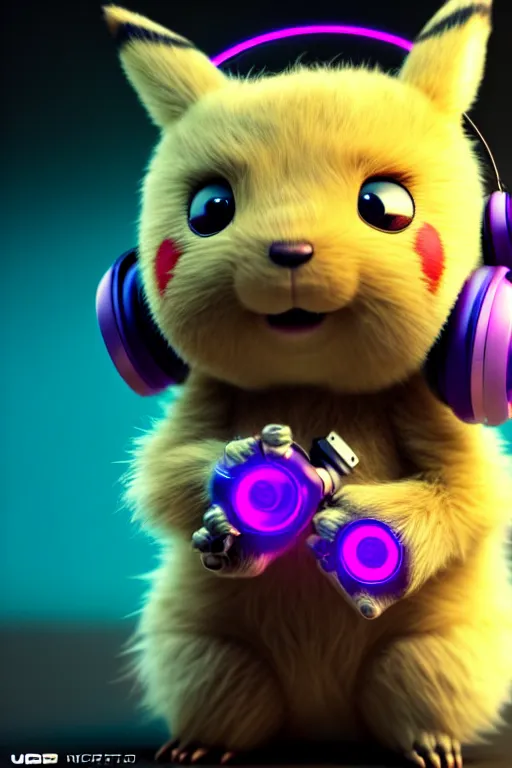 Prompt: high quality 3 d render neo - cyberpunk very cute half fluffy! wombat!! half cyborg with headphones, mechanical paw, highly detailed, unreal engine cinematic smooth, in the style of detective pikachu, hannah yata charlie immer, neon purple light, low angle, uhd 8 k, sharp focus