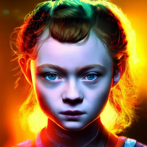 Image similar to sadie sink in cyberpunk style digital art very detailed 4 k detailed super realistic