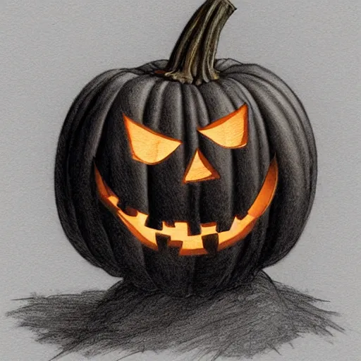 Prompt: close up of halloween pumpkin in graveyard at midnight, pencil sketch, realistic shaded, fine details, realistic shaded lighting poster by greg rutkowski