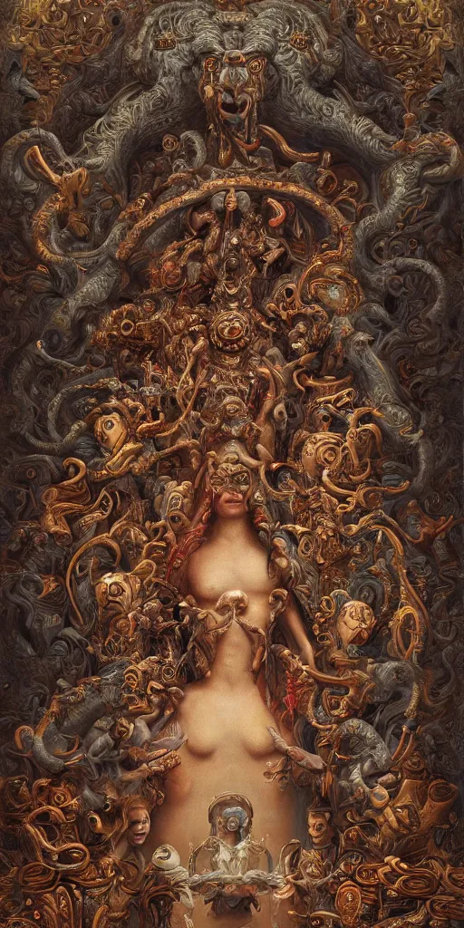 Image similar to a stunning and noble highly detailed romantic period style painting of the place where aztec gods come into being by james jean, josep tapiro baro and harles sillem lidderdale, trending on artstation, oil painting masterpiece, symmetry, rule of thirds, mysterious