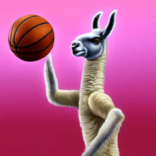 Image similar to a llama dunking a basketball, 4 k, digital art, high resolution, trending on artstation