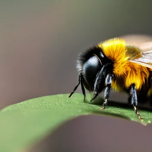 Prompt: a tiny bumblebee wearing a cool hat