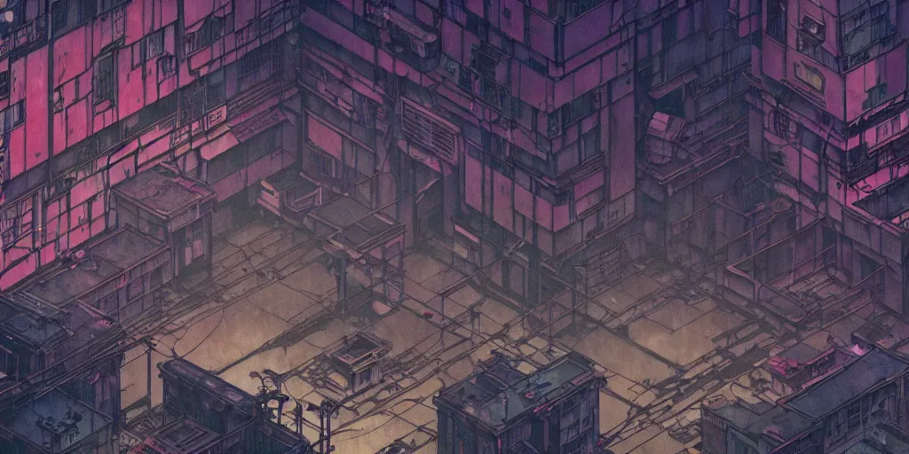 Image similar to twilight lighting, moody, atmospheric, solarpunk, cyberpunk, a render of kowloon walled city, rainy, in the art style of neon genesis : evangelion, 8 0 s anime style, by ghibli studio and victor ngai, ghost in the shell art style, akira artstyle, pixar highly detailed, 8 k h 5 7 6