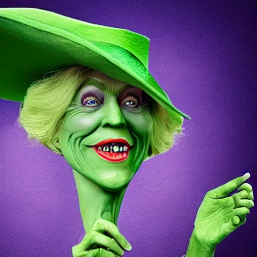 Prompt: wicked witch of the west that looks like trump with green skin, real movie still, photo quality