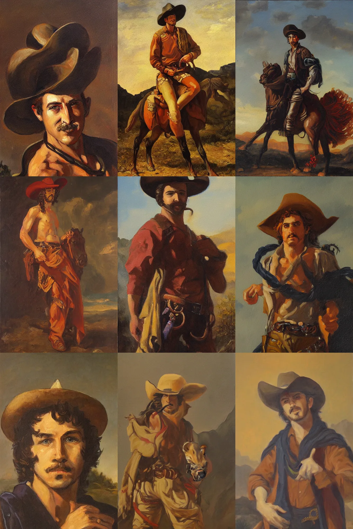 Prompt: a painting of cowboy Dionysus