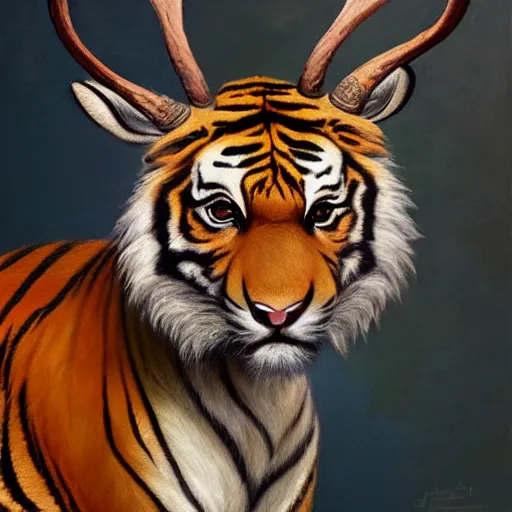 Image similar to tiger - deer creature, oil painting by justin gerard