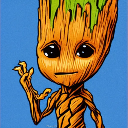 Image similar to Baby Groot, in the style of Dr. Seuss