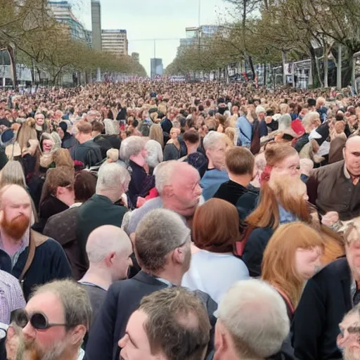 Image similar to a 7 foot tall, ginger, balding middle aged man walking among the crowd