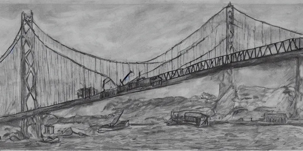 collapsed san francisco bridge, childrens drawing