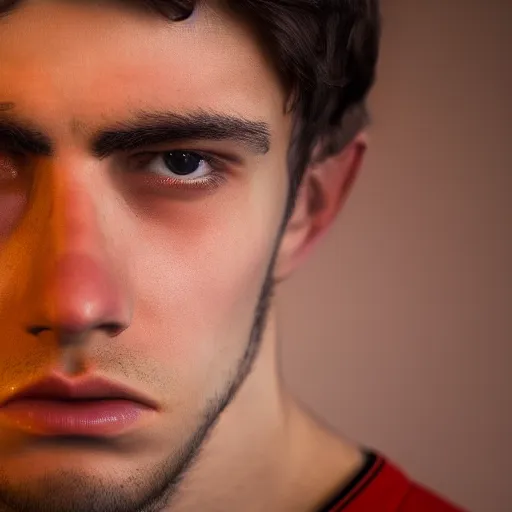Image similar to young man looking nervous, highly detailed, cinematic shot, cinematic lighting, 8 k, exquisite facial detail