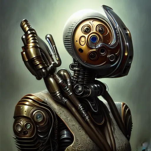 Image similar to front shot of a cyberpunk gazmask robot character, intricate, elegant, highly detailed, centered, digital painting, artstation, concept art, smooth, sharp focus, illustration, artgerm, Tomasz Alen Kopera, Peter Mohrbacher, donato giancola, Joseph Christian Leyendecker, WLOP, Boris Vallejo