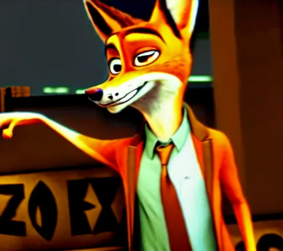 Image similar to nick wilde as max payne 3 set in gritty neo - noir zootopia, favela / furvela