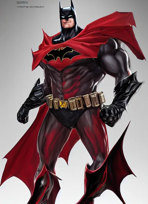 Image similar to sophisticated batman, from league of legends, light red, hyper detailed, digital art, trending in artstation, studio light, symmetrical, studio quality, smooth render, unreal engine 5 rendered, octane rendered, art style by jessica oyhenart and klimt and nixeu and ian sprigger and wlop and krenz cushart and deiv calviz