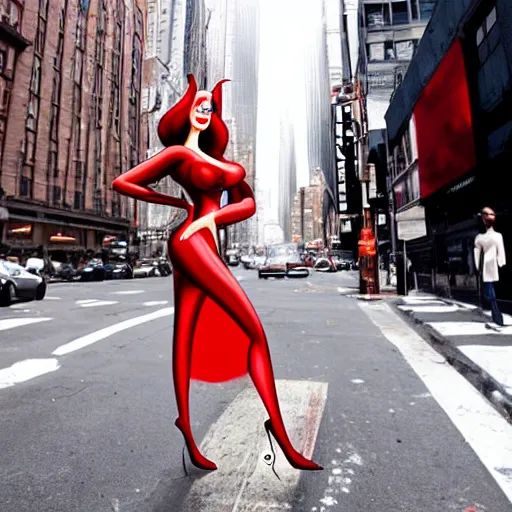 Image similar to Jessica Rabbit confused and lost in the streets of New York