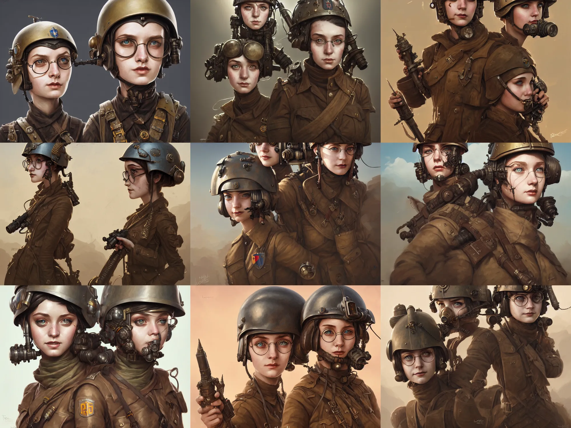 Prompt: portrait of dieselpunk harry potter soldier girl, helmet, desert, armored, highly detailed, digital painting, face detail, sharp focus, art, illustrations by loish and ayanamikodon and irakli nadar and rossdraws and wlop