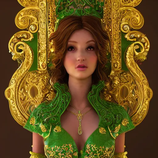 Image similar to fair princess of emerald, ornate, 8 k, intricate, detailed, accent lighting, dramatic light, octane render