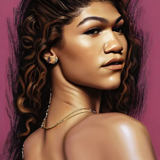 Prompt: painted portrait of zendaya wearing baroque clothing, profile view, extremely detailed, anatomically correct, hd, 8k, high quality, high res