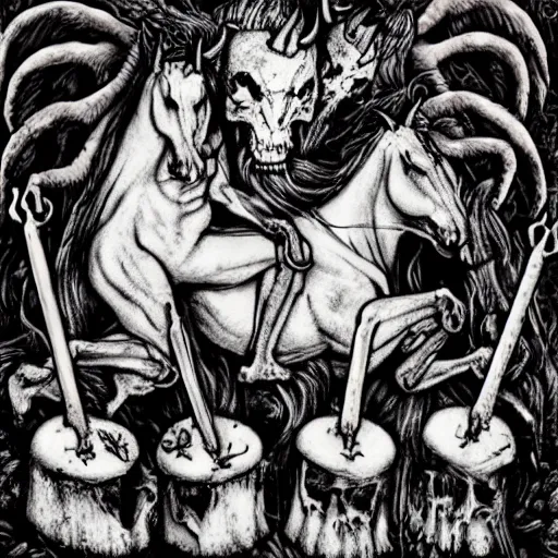 Image similar to brutal death black metal album cover with slaughtered cakes and berserker unicorns, 8K, photorealistic