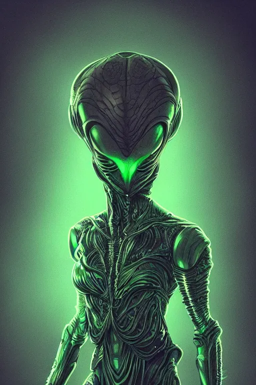 Prompt: alien character, cinematic lighting, intricate details, green smoke dark background, ring light, alex ross, mark waid, jonathan hickman, joe sinnot, jack kirby style arts, trending on artstation featured on behance,