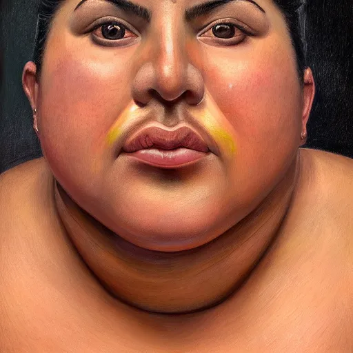 Image similar to A portrait of a strong and thick attractive non-binary person, saturated skin tone, Mexican, oil painting, majestic, detailed, high resolution