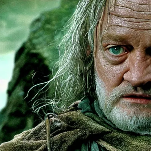 Image similar to kelsey grammar as a hobbit in lord of the rings, 4 k hd film still