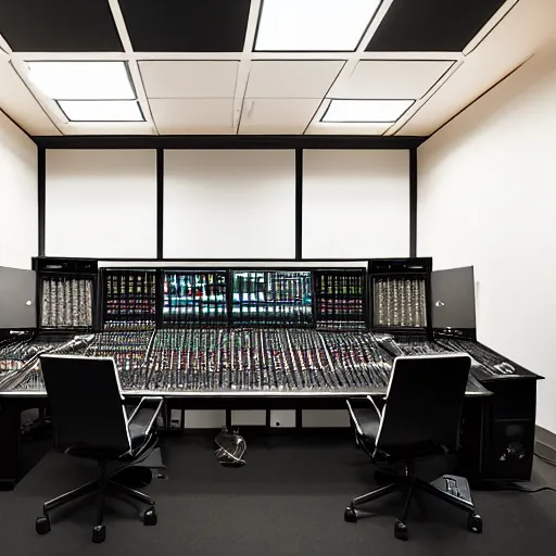 Prompt: Sharp photo of a mixing and mastering engineering studio. Expensive Genelec mastering loudspeakers, a large mixing desk. Emmy Award-winning mixing engineer studio. Cinematic dark lighting, dusty Atmosphere, award-winning photography, 35 mm f/2.8 photography. Sharp, 4k, anamorphic lens. Very, very detailed