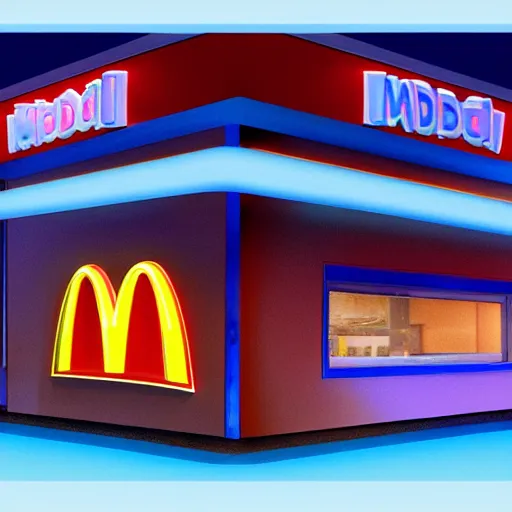 Prompt: closeup portrait of an ethereal mcdonalds made of blue light, divine, cyberspace, mysterious, dark high-contrast concept art