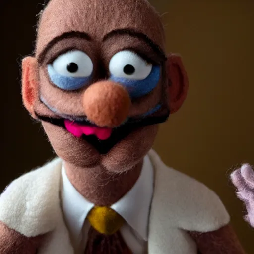 Image similar to steve buscemi as a muppet. highly detailed felt. hyper real photo. 4 k.