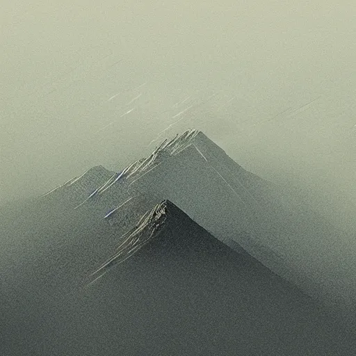 Image similar to “ aerial view of a mountain, fog on the ground, vector art, by greg rutkowski ”