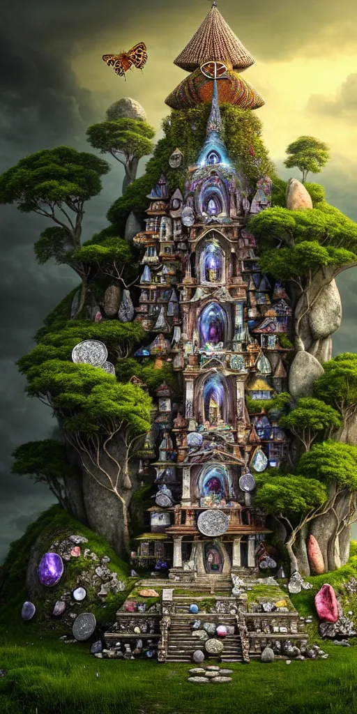 Prompt: Gediminas Pranckevicius, close view of humble altar made of stones, sacred totem with gems and food and feather and flower ,coins, insects, trees, wow clouds, stunning 3d render + dim volumetric lighting, 8k octane beautifully detailed render, post-processing, extremely hyperdetailed, intricate, epic composition, sparkling atmosphere, cinematic lighting + masterpiece, trending on artstation, very very detailed, masterpiece, stunning, a beautiful mermaid looking at the sunken city of Atlantic under water, ray of sunlight, detailed painterly digital art style by WLOP and , 8k octane beautifully detailed render, post-processing, extremely hyperdetailed, intricate, epic composition, grim yet sparkling atmosphere, cinematic lighting + masterpiece, trending on artstation, very detailed, vibrant colors, hyperrealistic mixed media painting of a