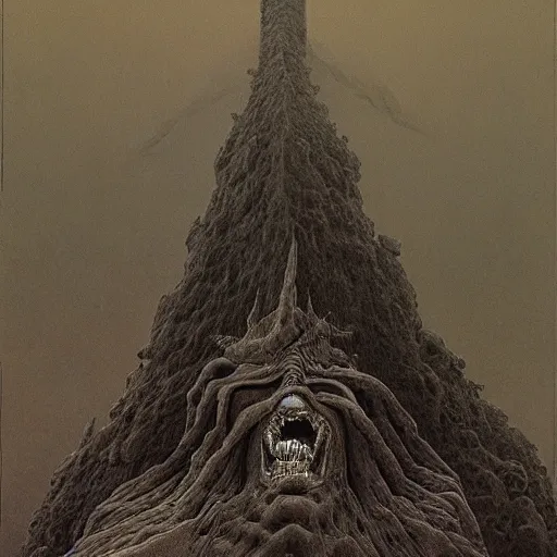 Image similar to demon sitting at the throne in the hell by zdzislaw beksinski lava