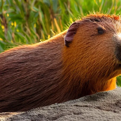 Prompt: capybara with red glowing ring above its head