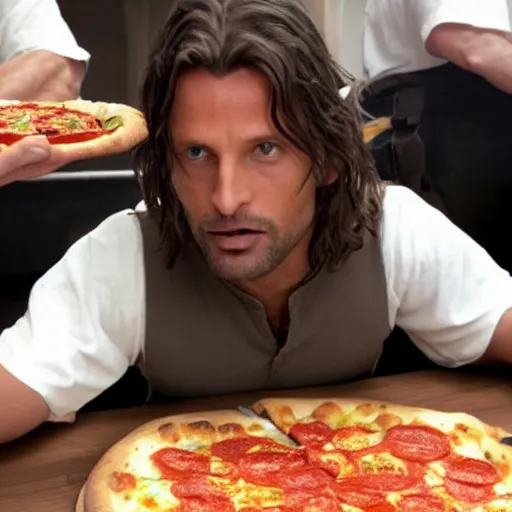 Image similar to aragorn eating pizza