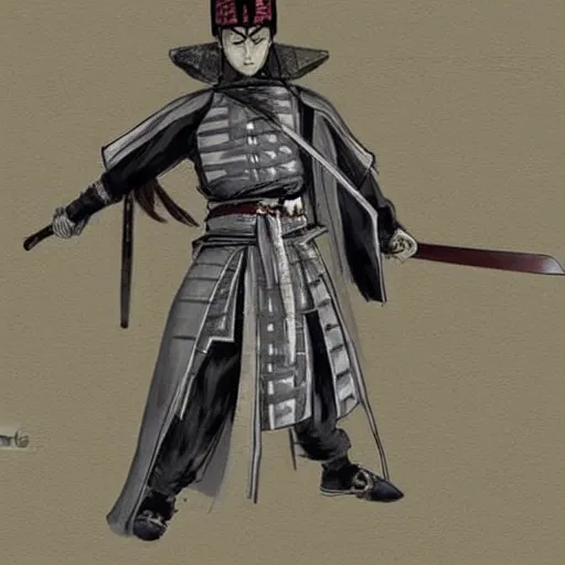 Image similar to a !beautiful White cloaked Samurai Warrior with Sword Drawn by Mitsuru Adachi :: Concept Art