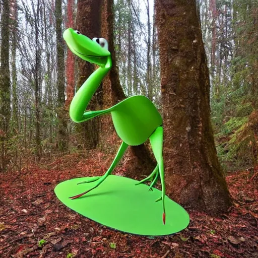 Prompt: kermit the frog on acid in the woods by john chamberlain