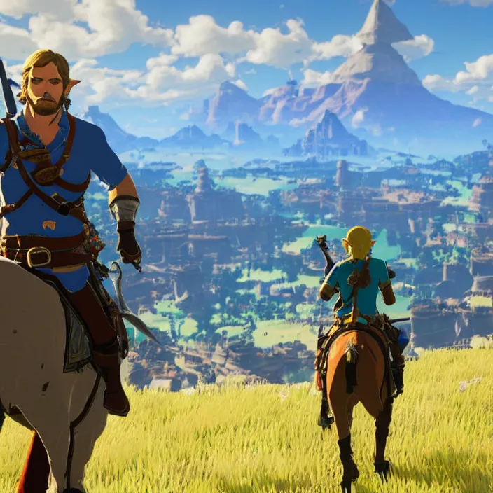 Image similar to Arthur Morgan in The Legend of Zelda Breath of the Wild, detailed screenshot