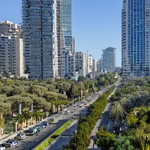 Prompt: Rothschild boulevard in Tel Aviv, 8k resolution