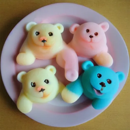 Image similar to cute japanese dessert in the shape of a bear pastel colors