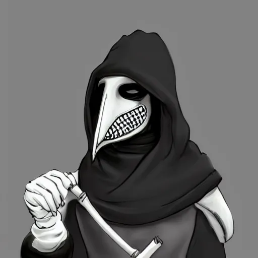 Image similar to female plague doctor donning a black hood, steel knightly armor and a white crow mask, trending on artstation