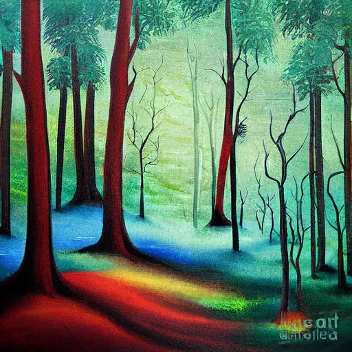 Image similar to surreal painting from a forest