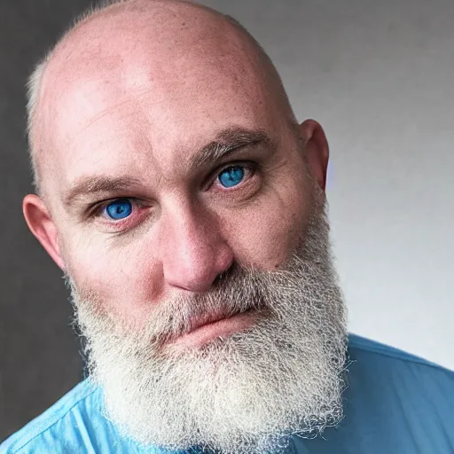 Image similar to Middle aged, very pale, very hairy, blue eyed, balding white man, hyperrealistic, photograph