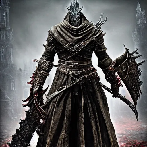 Image similar to bloodborne dark souls demon souls elden ring character design from software, intricate lines, volumetric light