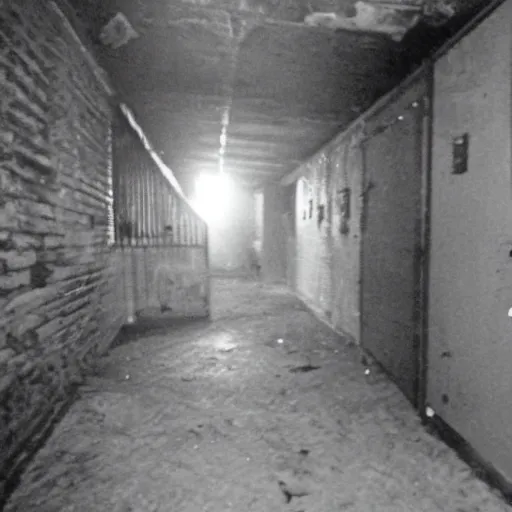 Prompt: creepy footage of ghostlike entity in the basement
