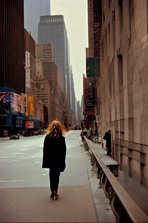 Image similar to photography, ginger woman walking in New York, soft light, 35mm, film photo, Joel Meyerowitz