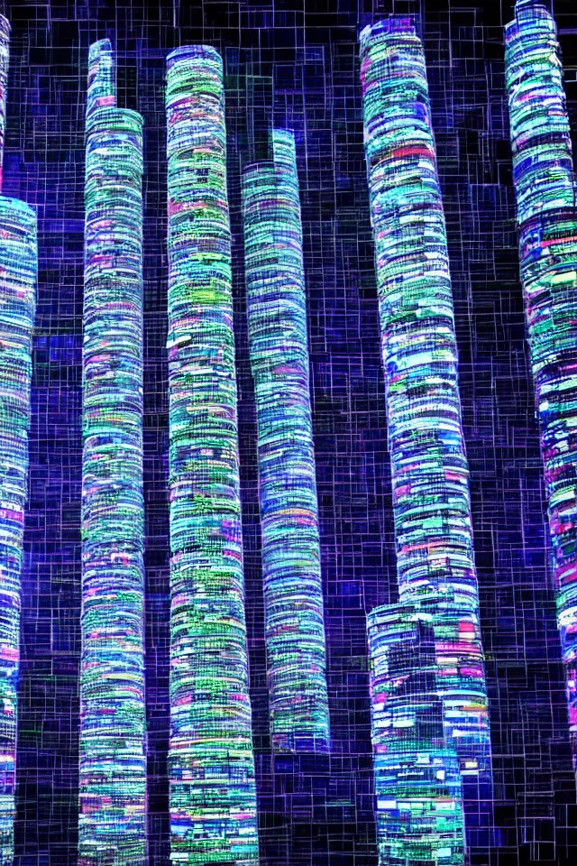 Image similar to cyberpunk tower made out of billions of stacked computer screens