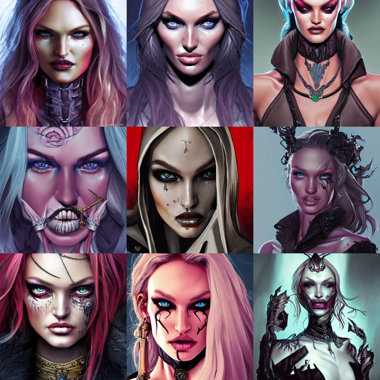 Prompt: portrait of Candice Swanepoel as an evil necromancer ,piercings, beautiful detailed eyes,fantasy, art by Patrick Gleason and Mobius , highly detailed, award winning, artstation