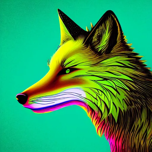 Prompt: digital neon yellow fox, retrowave palette, digital world, highly detailed, electric breeze, anatomically correct vulpine, synth feel, fluffy face, ear floof, flowing fur, super realism, accurate animal imagery, 4 k digital art